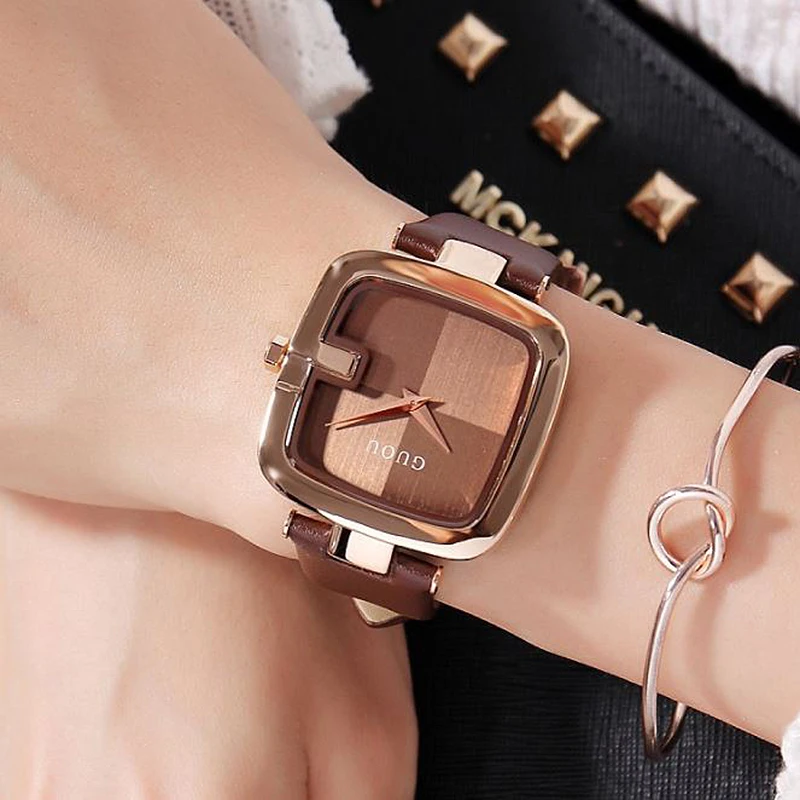 Guou-Montre-bracelet de luxe pour femme, horloge carrée, mode femme, 2020