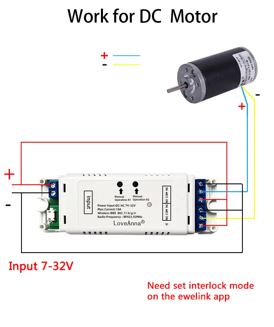 Módulo esperto do interruptor de ewelink 2ch wifi para o motor dc da cortina da porta de rolamento, 12v 24v 32v, relé de 2 canais rf433 para a casa do google alexa