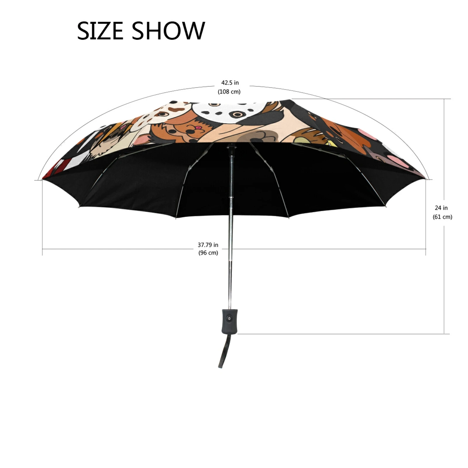 Doodle Dog Print Animal Umbrella Rain Women Three Folding Fully Automatic Umbrella Anti-UV Sun Protection With Black Coating