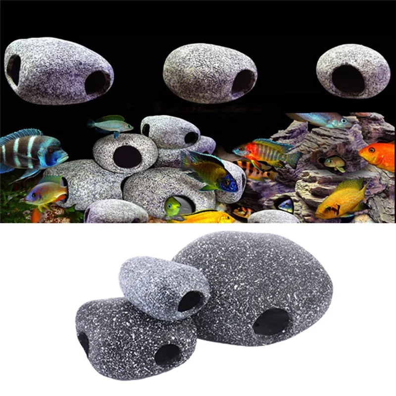 Aquarium Cichlid Fish Stone Ceramic Rock Cave Aquarium Fish Tank Crab Shrimp Breeding Cave Ornament Decor Accessory Landscaping