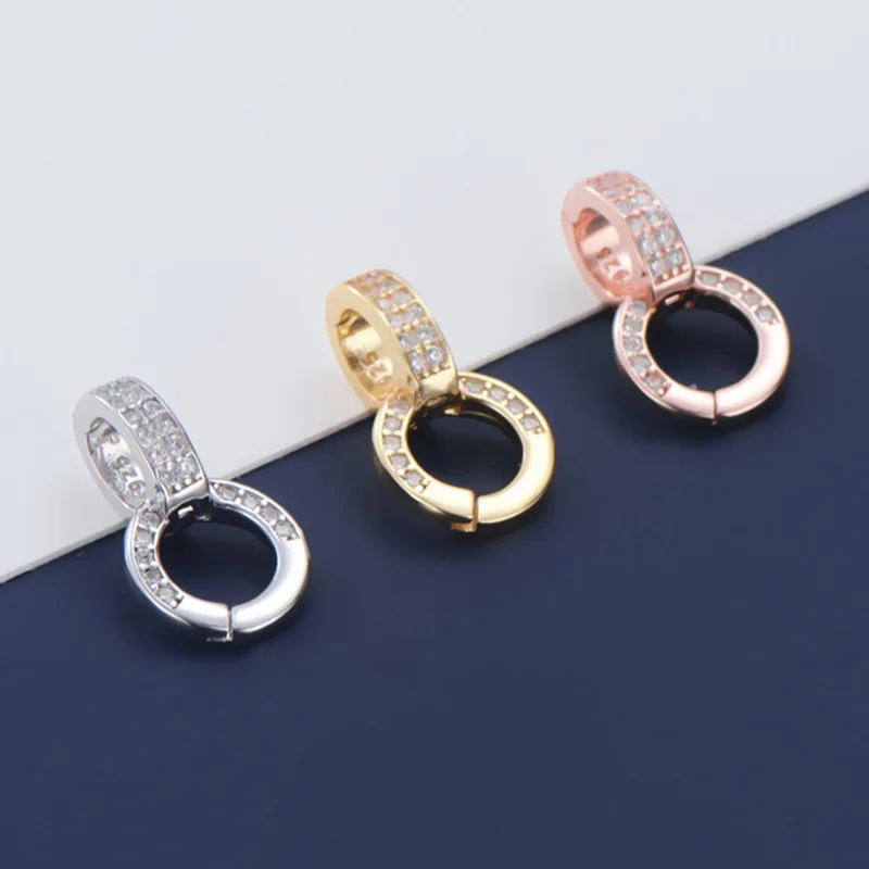 

1pc 100% 925 Sterling Silver Shiny Zircon Paved Pendant Connector Clasp Crystal/Jades Charm S925 Silver Clasps Hooks DIY Jewelry