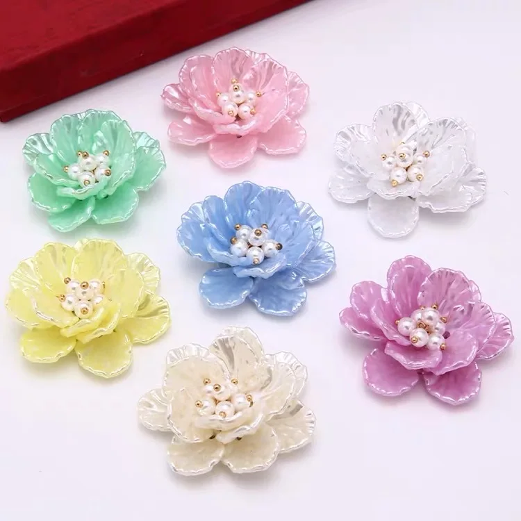 Date 30 pcs/lot 43mm couleur impression ABS pétale noyau dessin animé fleurs forme fleurs perles bijoux à bricoler soi-même vêtement/accessoire de cheveux