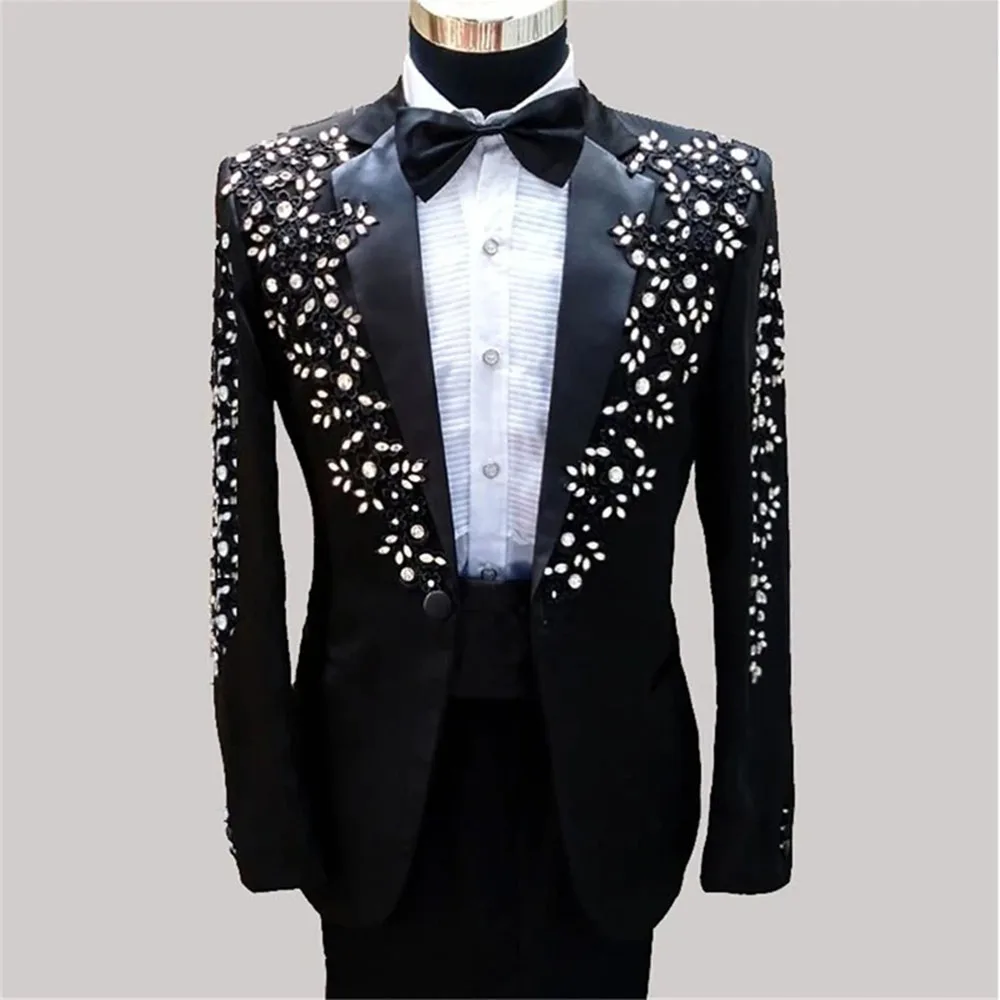 Luxury Beaded Jewelry Ornament Tuxedos Men Suit Glitter Sequins Laple Wedding  Groom Party Blazers 3 Pieces Set rajes para hombr