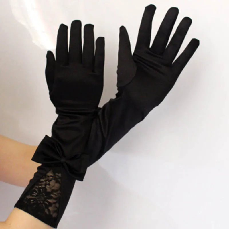 Guantes de satén de manga larga para mujer, accesorios de vestir, sexy, con lazo de encaje, para baile, rendimiento, etiqueta, para club nocturno,