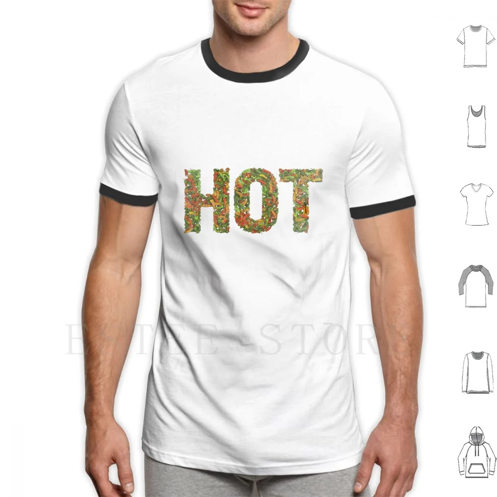 Hot T Shirt Print Cotton Hot Heat Peppers Chili Typography Yellow Peppers Green Peppers Scoville Scale