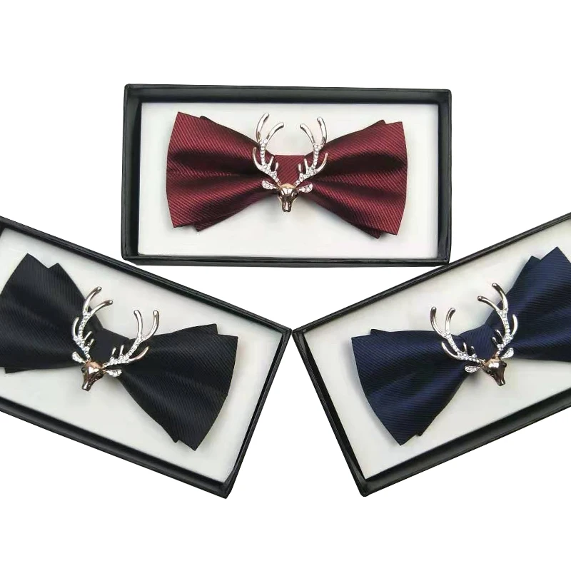 High Quality Men's Bow Tie Metal Golden Antlers Two Layer Bowtie Groom Dress Shirt  Wedding Party Butterfly Tie With Gift