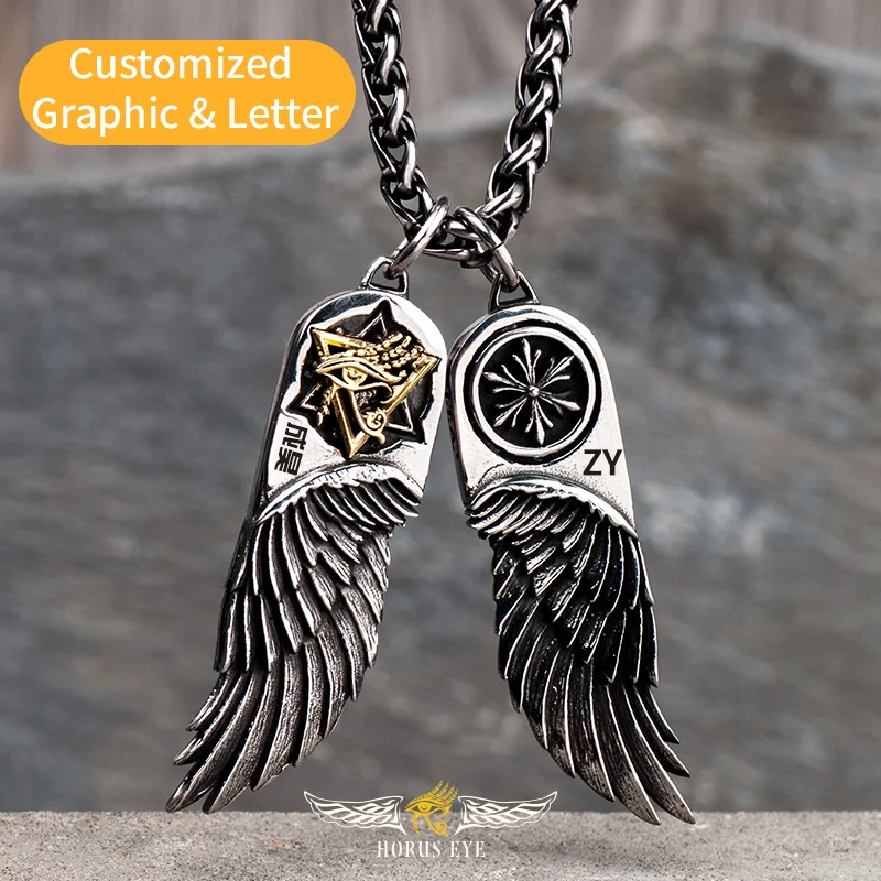 The Eye of Horus feather necklace for men  Horus Wings  stainless steel  with Cooper pendant necklace