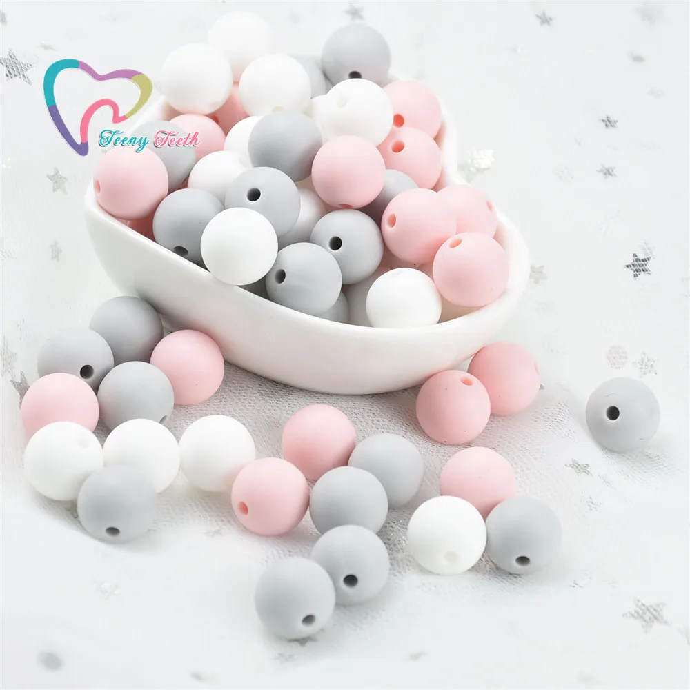 40 PCS 12-15 MM Candy Pink Silicone Beads Round Baby Teether Toys Chewable Beads Pacifier Clips Teething Toys BPA Free