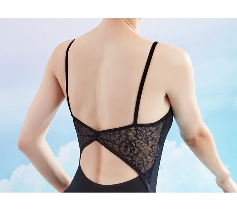 Ballett Trikots für Frauen Condole Gürtel Tanz Tragen Mädchen Erwachsene Baumwolle Spitze Splice Tanz Kleidung Schwarz Gymnastik Body – Detail 8