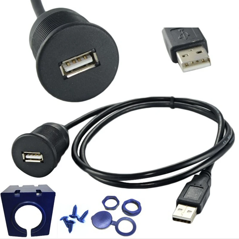 1M/2M USB 2.0 Flush Mount Cable Double/Single USB Port Extension Flush Dashboard Panel Mount Cable for Car Boat Motorcycle