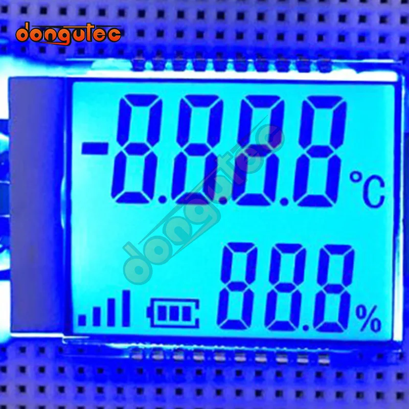 Panel LCD de 20 pines TN con segmento positivo de 7 dígitos, pantalla LCD de temperatura y humedad, retroiluminación blanca, amarilla, verde y azul