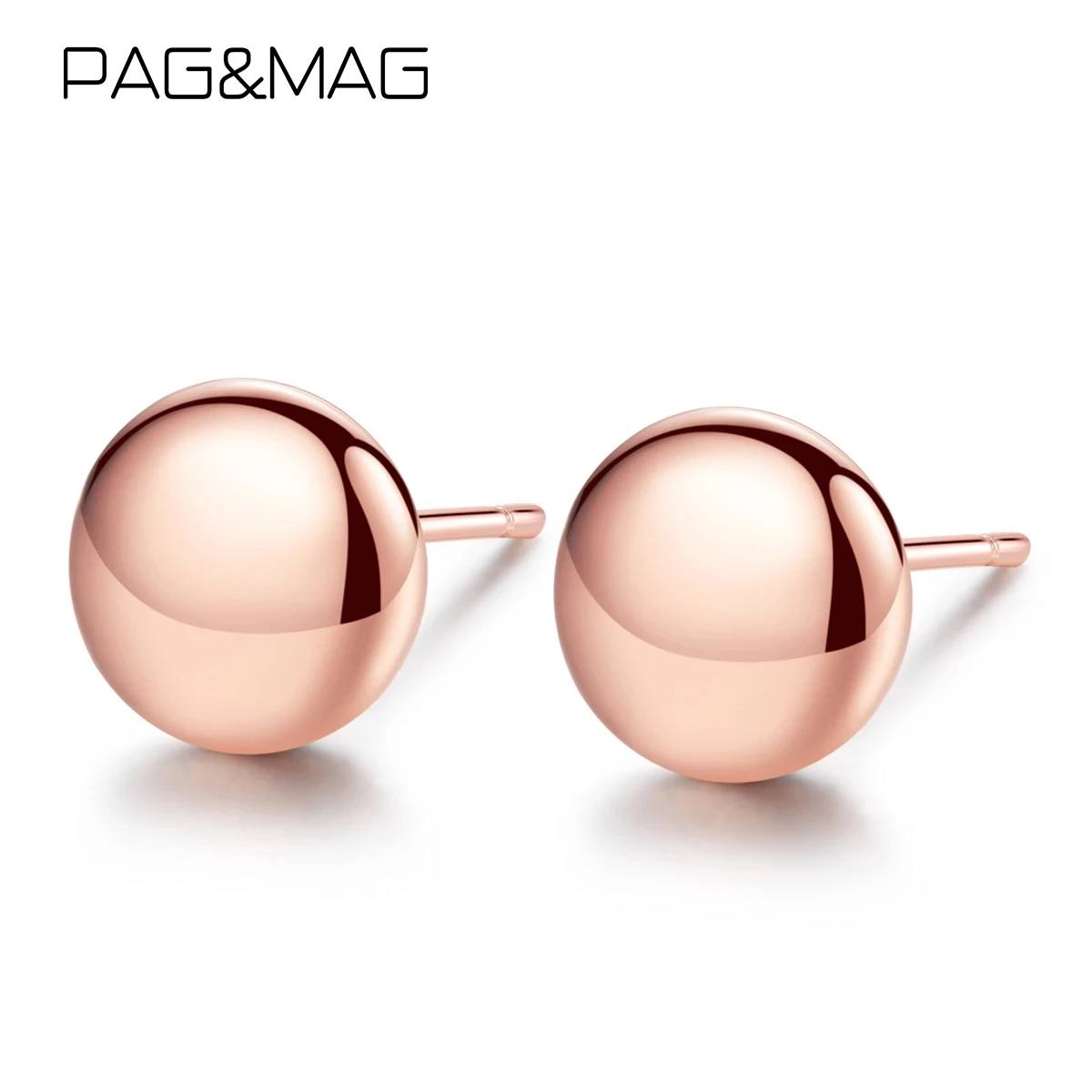 PAG&MAG Brand Bead Ball Stud Earrings 925 Sterling Silver Round Rose Gold Earrings For Women Bijoux Femme Jewelry Gift SE0083