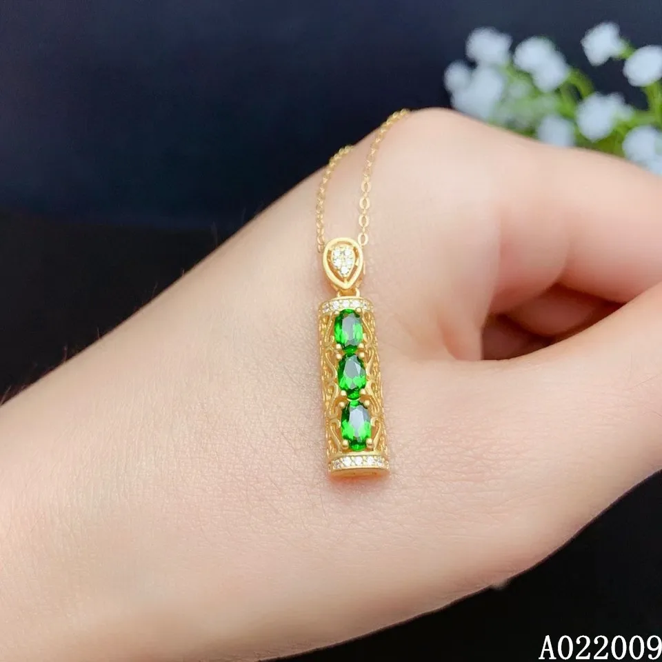 KJJEAXCMY fine jewelry 925 Sterling Silver Electroplated 18K gold inlaid natural diopside girl new Pendant Necklace