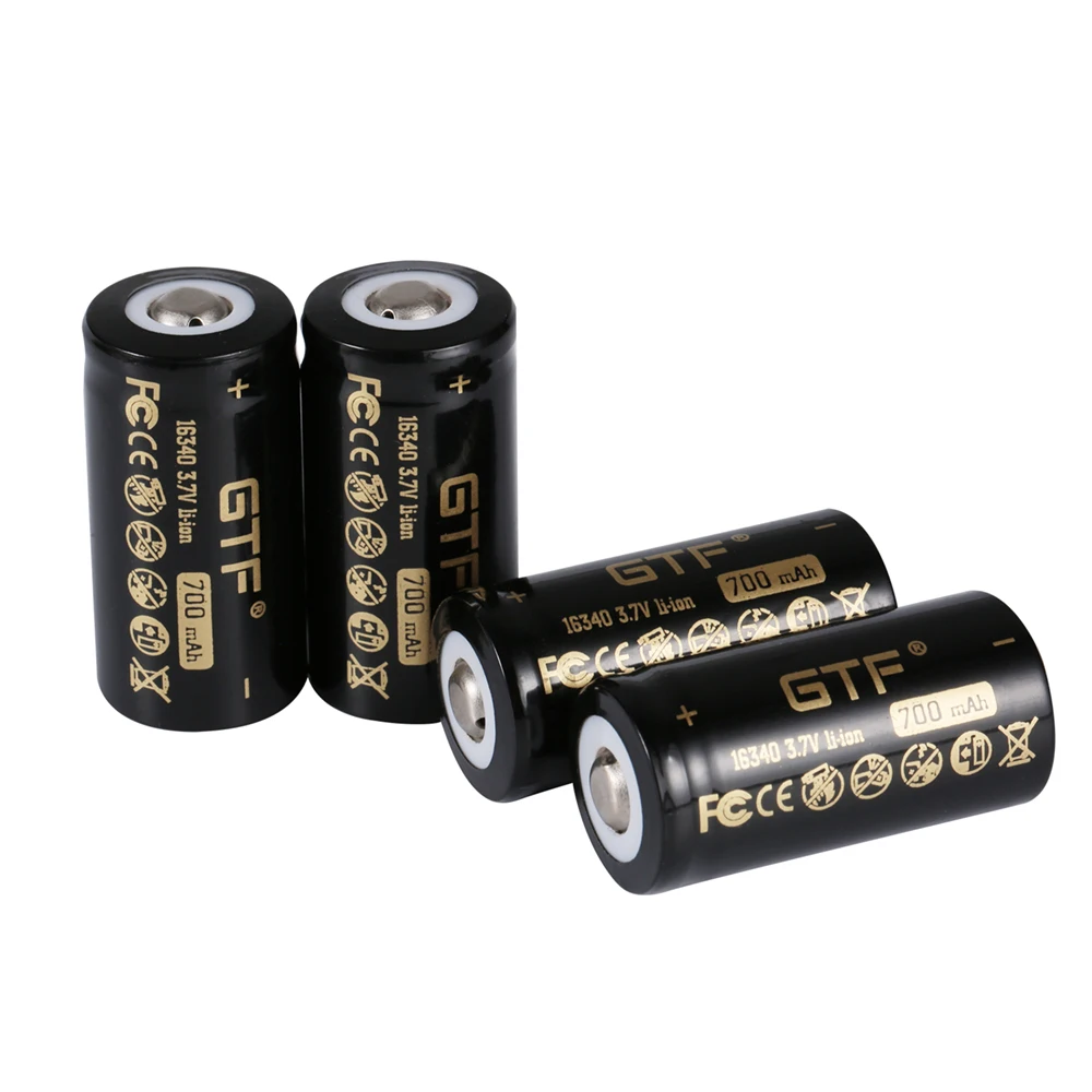 2020 New GTF 16340 700mAh 100% capacity 3.7V Li-Ion Rechargeable Battery for LED Flashlight point head