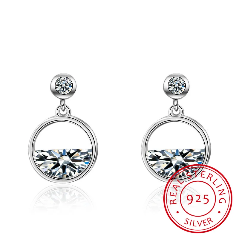 925 Sterling Silver Earrings For Women Geometric Hollow Semicircular Dazzling CZ Zirconia Round Earrings Boucle d'oreille