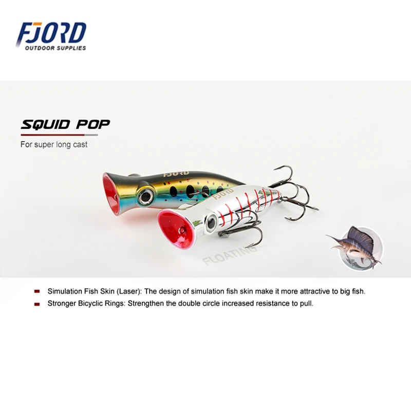 FJORD Squidopop 80mm 14g Super Long Casting Topwater Bait Saltwater Whopper Fishing Lure Artificial Wobblers Plastic Bait