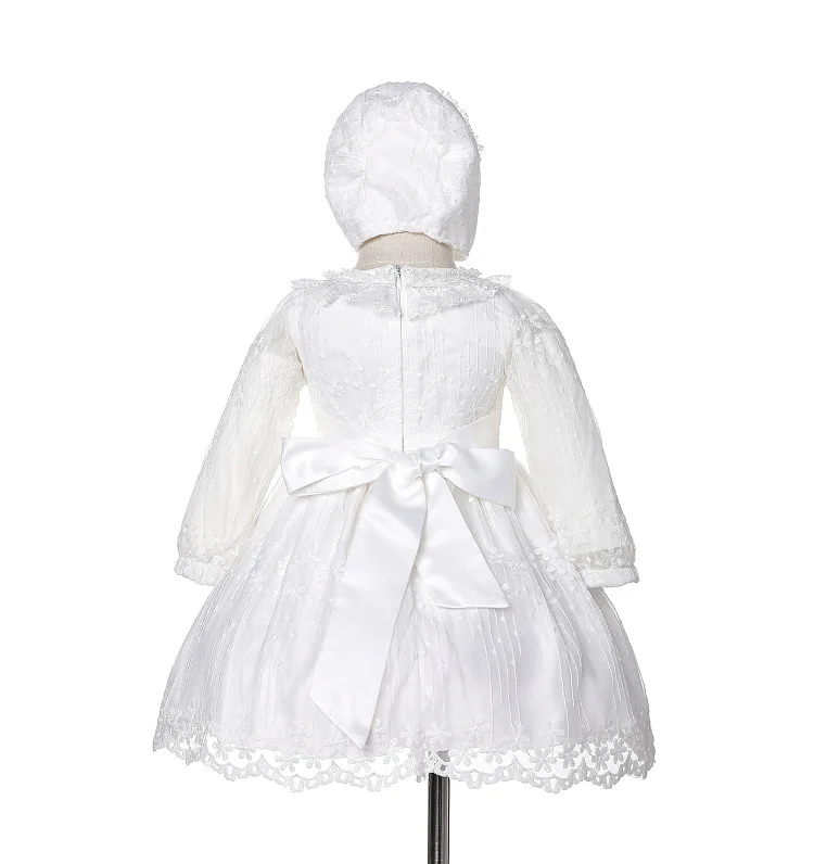 El más nuevo vestido de cumpleaños para niña, vestido de Navidad para fiesta de manga larga, ropa Formal blanca para niño recién nacido, ropa para