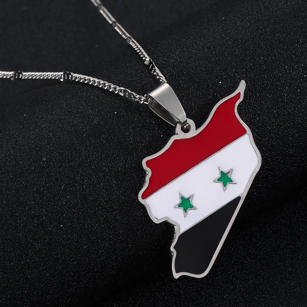 Stainless Steel  Enamel Syria Map Flag Pendant Necklace Syrians Map Chain Jewelry