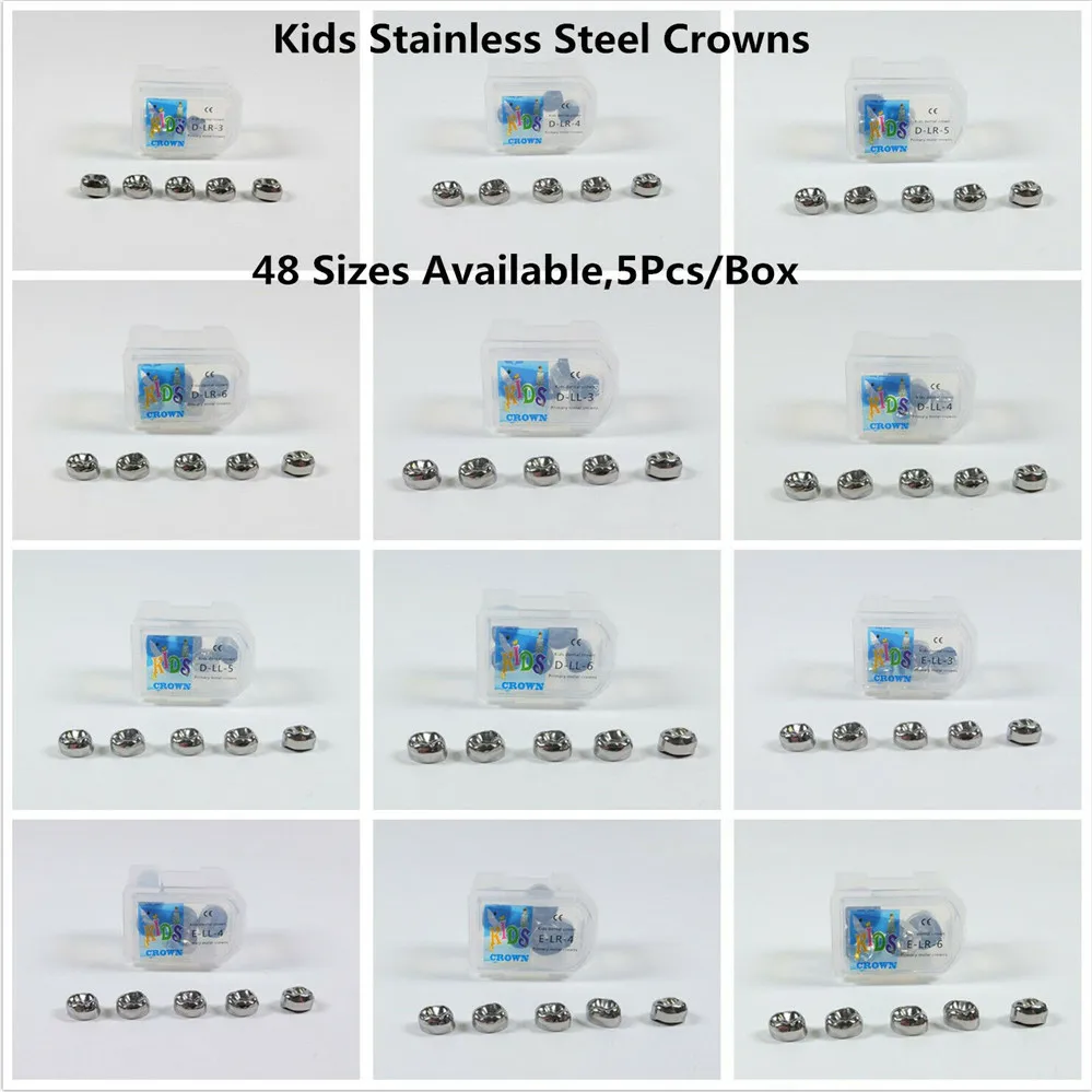 1 Pack Dental Kids Primary Molar Crown Refill Stainless Steel Pediatric 24 Size Lower Right/Lower Left D2-D7/E2-E7 5Pcs Dentist