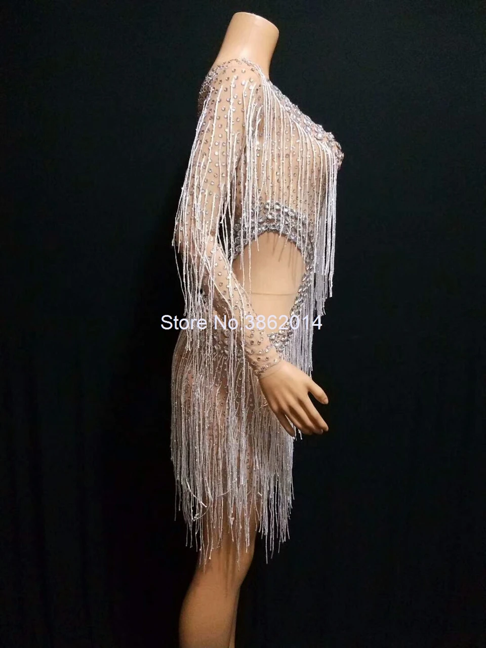 Vestido Sexy con flecos y diamantes de imitación para mujer, traje de escenario con borlas de cristales, para fiesta de cumpleaños y graduación