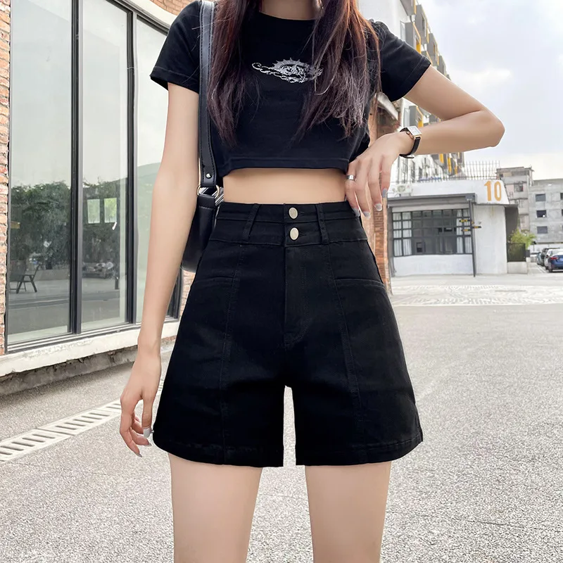 Jeans Woman High Waist Stretch Fashion Denim Shorts Pants Women Summer New Femme Wide-Leg A-Line Pants Thin Female Jean Pant  SO