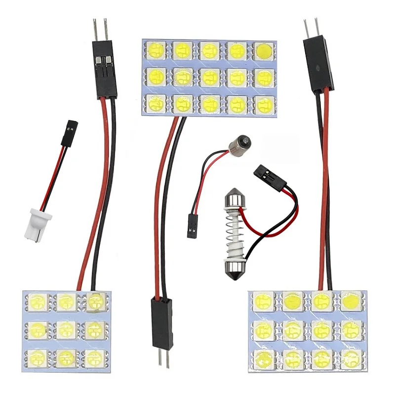 

5set T10 BA9S Festoon 3 Adapters 6/9/12/15/18/24/30/48 SMD 5050 Led White Light 12V LED Reading Panel Car interior Dome light