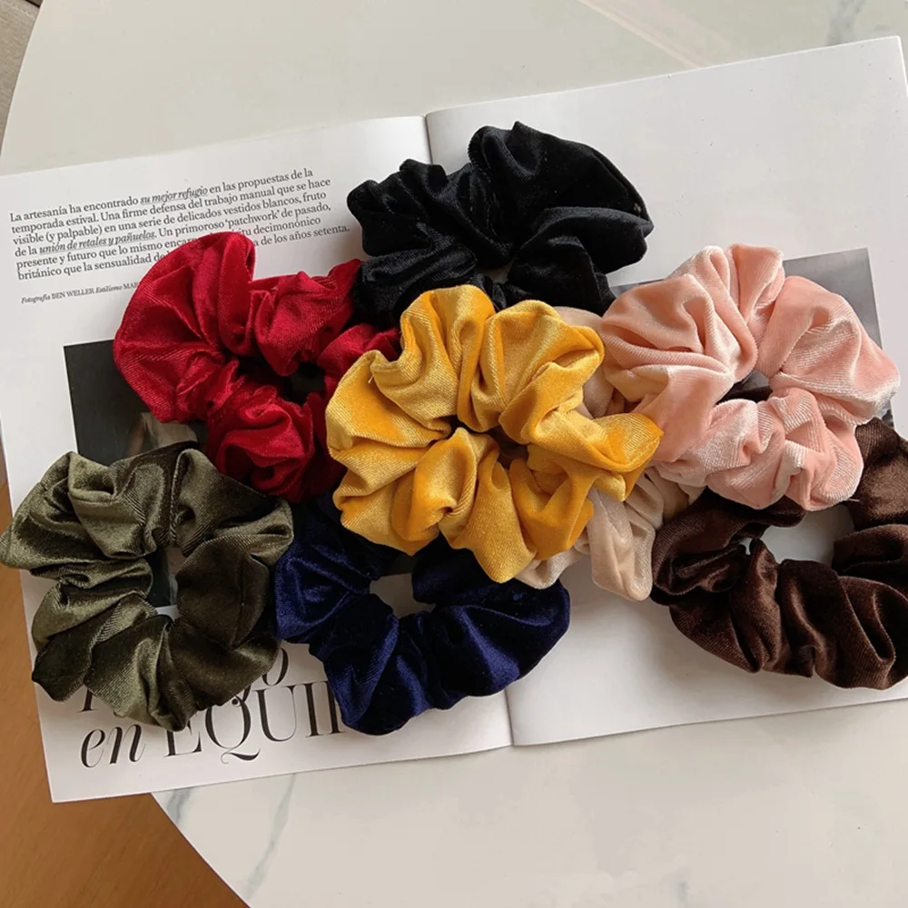 Fashion Big Velvet Scrunchies Elastic Hair Bands Women High Quality Ponytail Holder Hair Ties Headbands Winter Hair Accessories