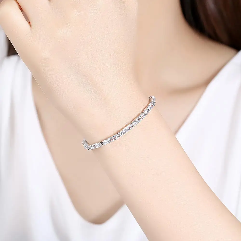 LUOTEEMI Bamboo Joint Cubic Zircon Tennis Bracelet for Women Wedding Bridal Engagement Jewelry Girl Party Fashion Christmas Gift