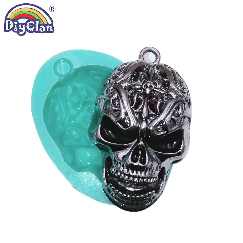 Skull Head Cross Pendant Silicone Mold For Hip Hop Punk Necklace Resin Halloween Chocolate Fondant Cake Decoration Tools Matic