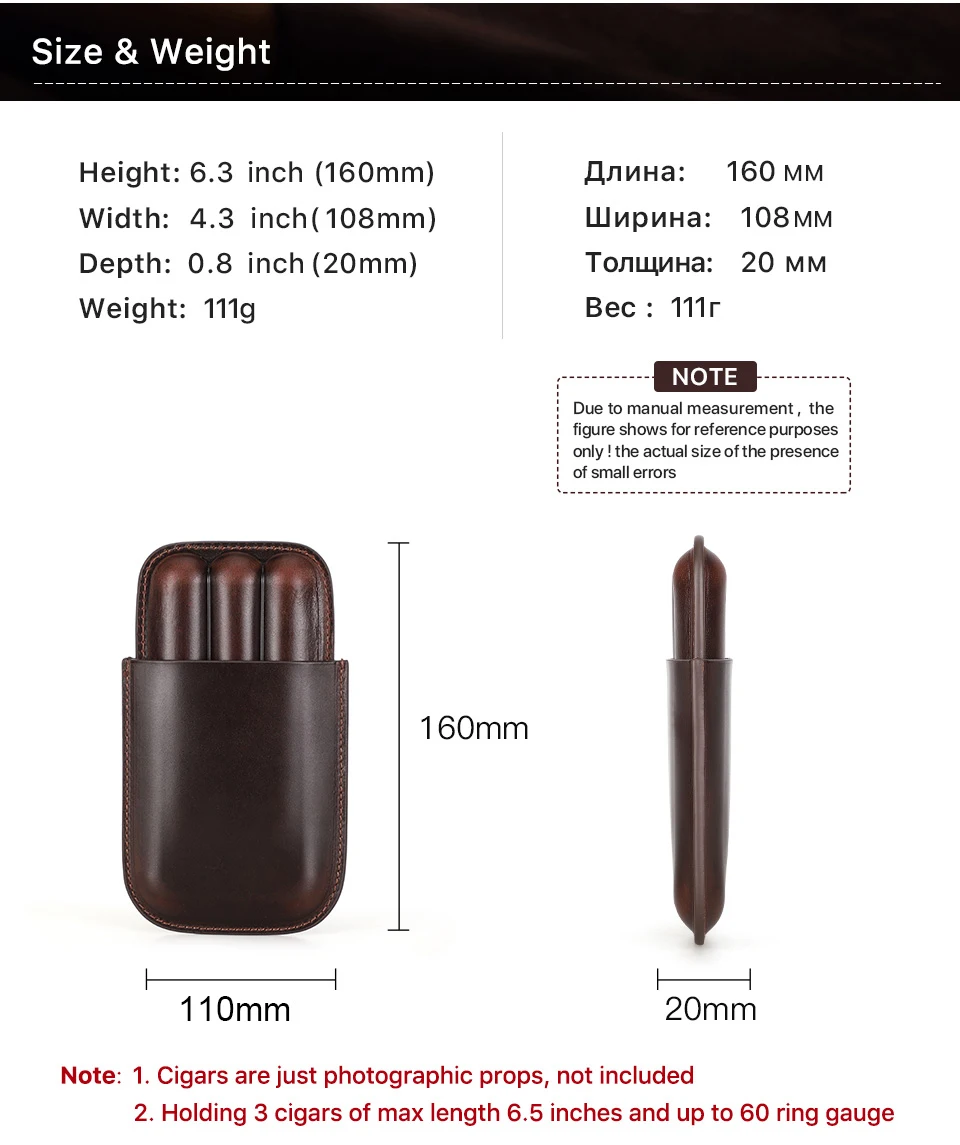 CONTACT'S FAMILY Leather Cigar Case Multiple Cigars Sets Storage Portable Cigar Box Humidor Box for Travel Gift for Man Father