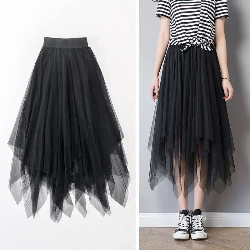 

Summer Half Length Elastic Skirt Black Pink Mesh Skirts For Womens Skirt Lace Tulle Bouffant Puffy Skirt Fashion Tutu Skirts