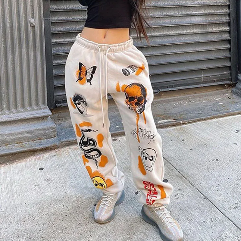 Autumn Winter Hip-hop Print Graphic Sweatpants 2021 Long Pants for Women Y2K Harajuku Loose Casual Trousers Fall Joggers Yuqung