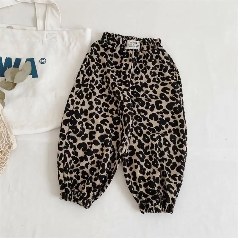 Kids Girls Pants Winter  Bloomers Leopard-Print Corduroy Trousers    Fleece Casual Elastic Waist Pant Loose Girl Clothing