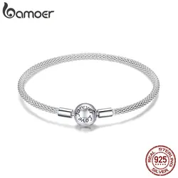 BAMOER 925 Sterling Silver Classic Love Forever Snake Chain Bracelets for Women Charm Bead DIY Fine Jewelry 17CM 19CM SCB105