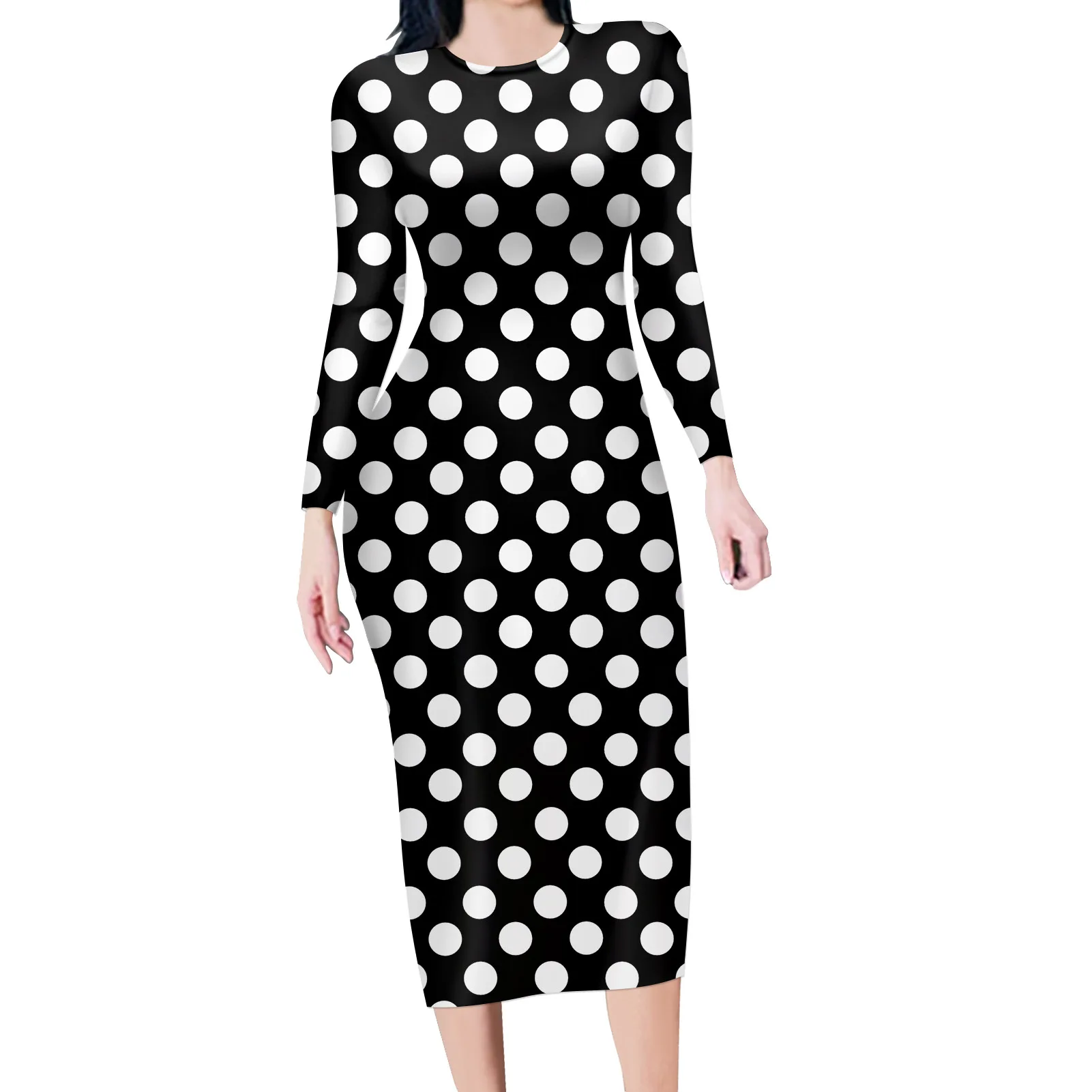 HYCOOL Multi Color Polka Dot Print Ladies Long Sleeve Dress Knee-Length Clothes Female Casual Party Comfortable Sexy Club Wear