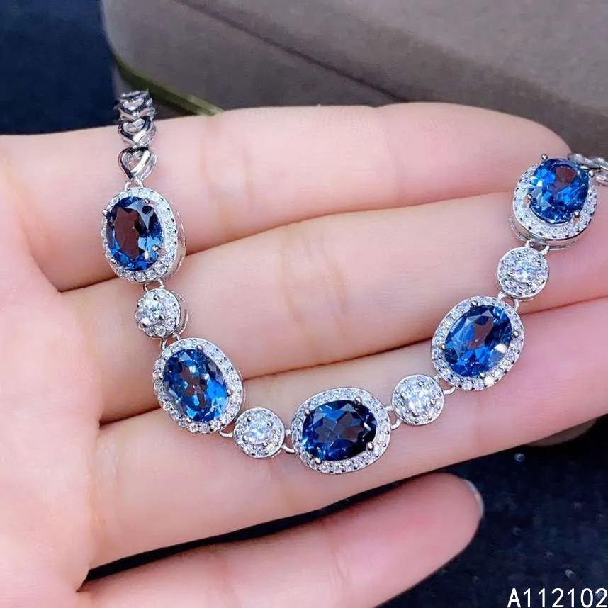 

KJJEAXCMY fine jewelry 925 sterling silver inlaid natural blue topaz bracelet elegant girl hand bracelet support test