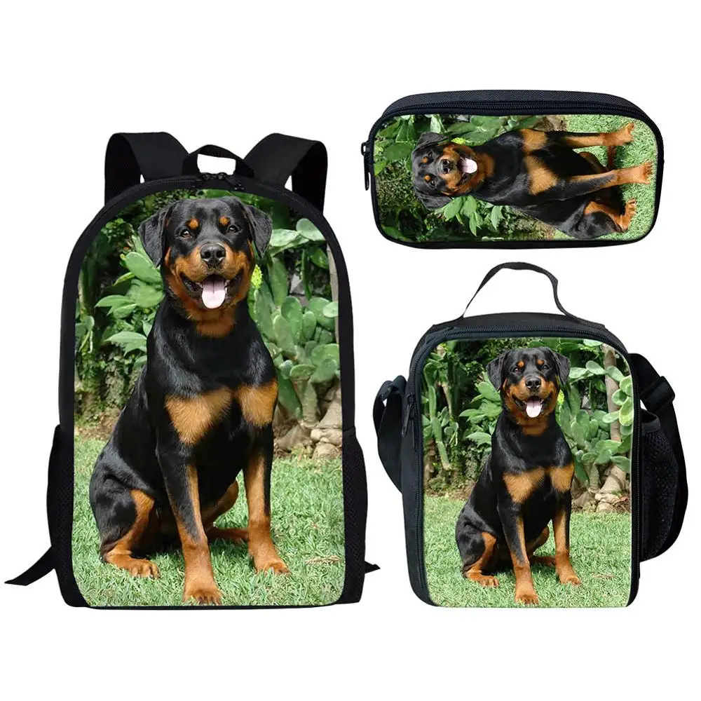 2025 Cute Rottweiler Dog Print Student School Bags Kids Boys Girls School Backpacks 3 PCS/SET Children Casual Book Bag Mochila