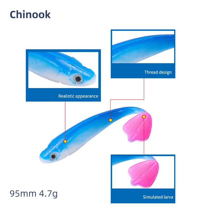 Chinook Soft Bait Lure 3D 90mm 5pcs Wobblers Silicone Fish Artificial Bait Fishing For Jig Head Texas Jigs Wacky Hooks