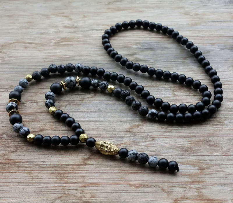 

Black Man's necklace 6mm Natural stone bead & Hematite Carving Bead Necklace Fashion Jewelry Dropshipping