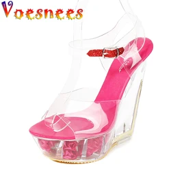 Wedge Heel Sandals Female Outdoor Home women's  Summer Slipper Woman Shoes Pink Beach Shoe Girl Party 14cm Transparent High Heel