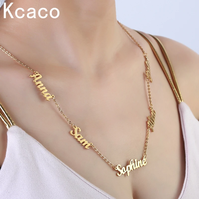 Custom Multiple Personalized Name Necklaces Jewelry Chain Pendant Name Gold Color Necklace for Women Men Stainless Steel Gifts