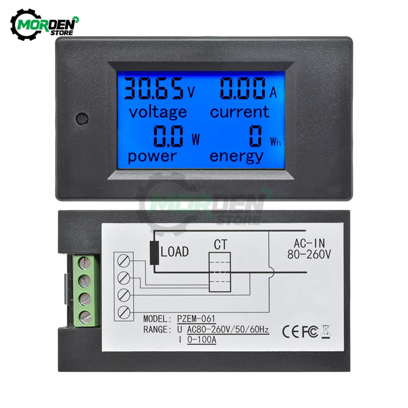 Imagem -02 - Lcd Digital Voltímetro e Amperímetro dc Tensão Atual Medidor de Energia Detector de Shunt em 20a 50a 100a 6.5 v 100v ac 80260v