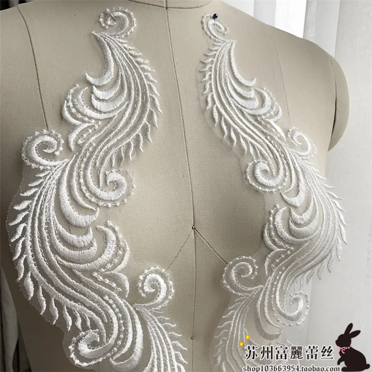 11.5cm * 46.5cm New Lace Flat Embroidery Phoenix Tail Flower Bridal Wedding Patch Accessories DIY