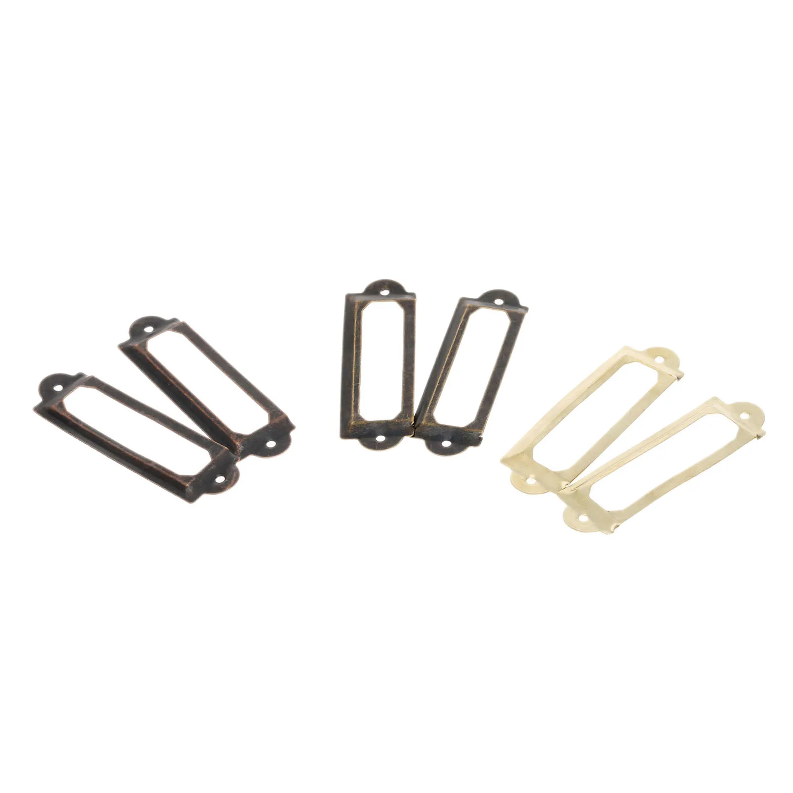 12Pcs Drawer Labels Mini Frame Pull Metal Tag File Name Iron Card Holder Antique Brass/Bronze/Golden Vintage 62mmx18mm w/screws