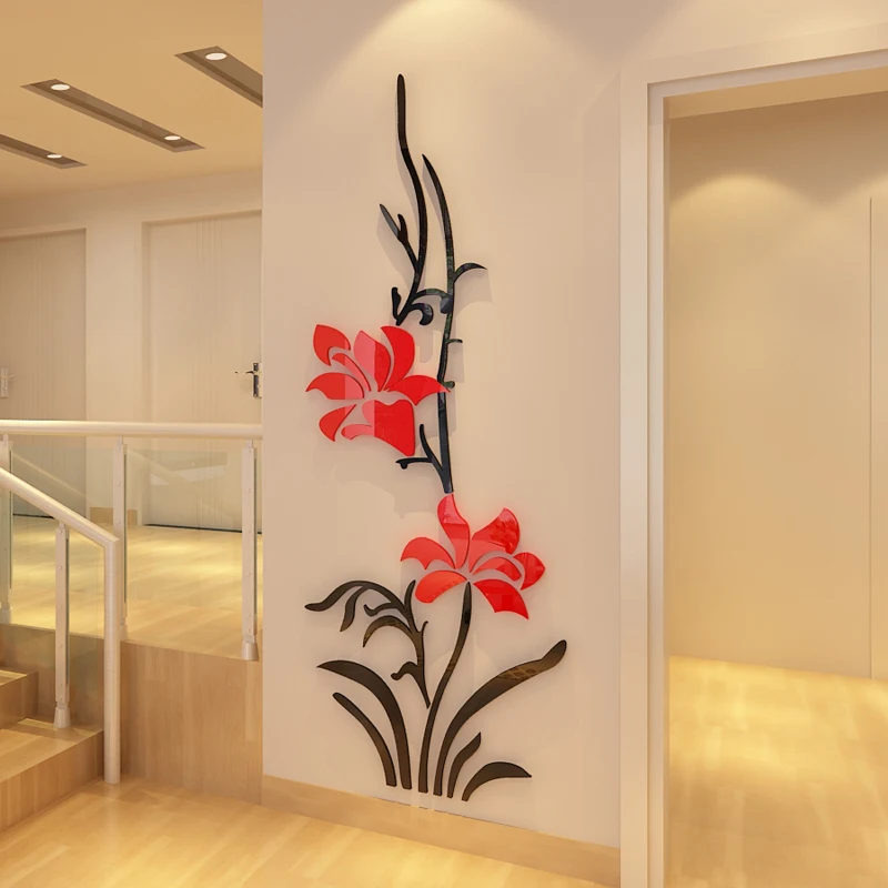 Acrylic 3D Orchid Wall Stickers for Living Room, Bluegrass Flowers, DIY Art, Wall Decor, Bedroom, Home Decoration, New Arrival