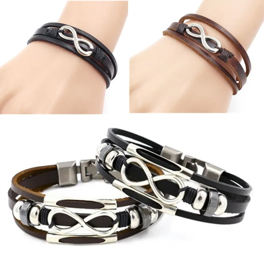 Fashion Beautiful Leather Cuff Bangle Wristbands Men Braided Chic Alloy Bracelets Pop Hot Zinc Alloy Trendy Accessories 1 PC