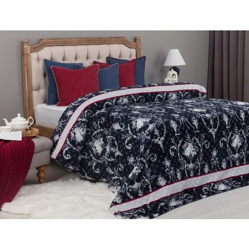 

Madame Coco Manech Wellsoft Printed Double Kişilk Blanket-Navy Blue/Burgundy