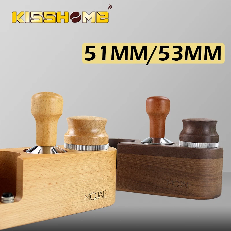 51mm/53mm Coffee Tamper Distributor Espresso Powder Hammer Beech/Walnut Filter Holder Tamper Rack Coffee Maker Barista Tools