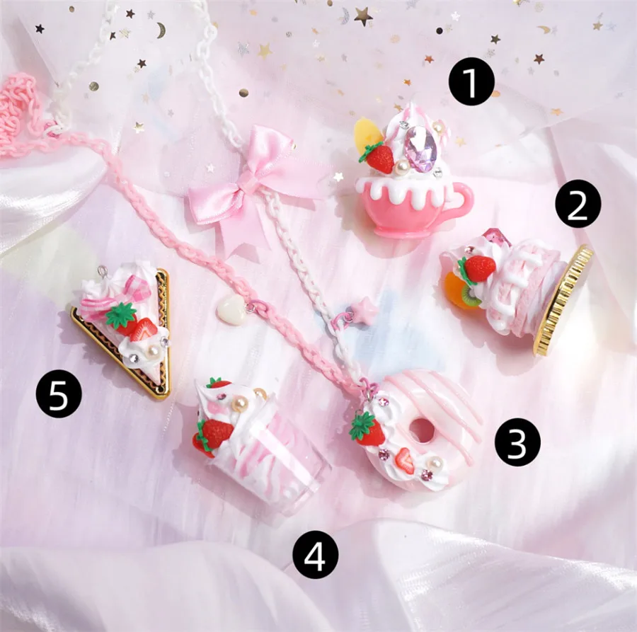 قلادة على شكل كعكة صغيرة مصنوعة يدويًا من لوليتا ، وربطة عنق ، وإكسسوارات حفلات الشاي ، D422