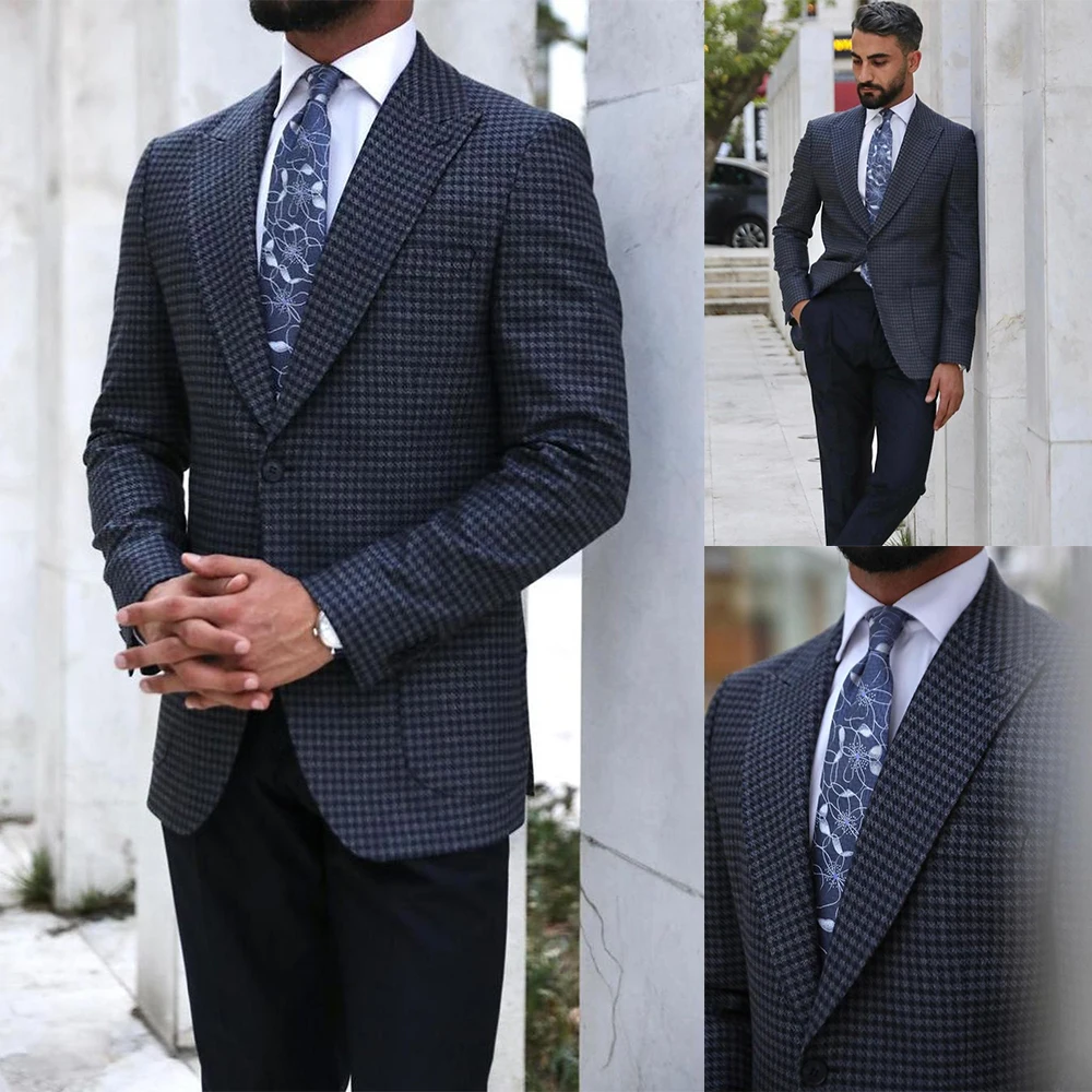 2 Cái Houndstooth Nam Cưới Phù Hợp Với Áo Quần Đạt Vị Trí Cao Nhất Ve Áo Chú Rể Cưới Tuxedos Chính Thức Tự Làm